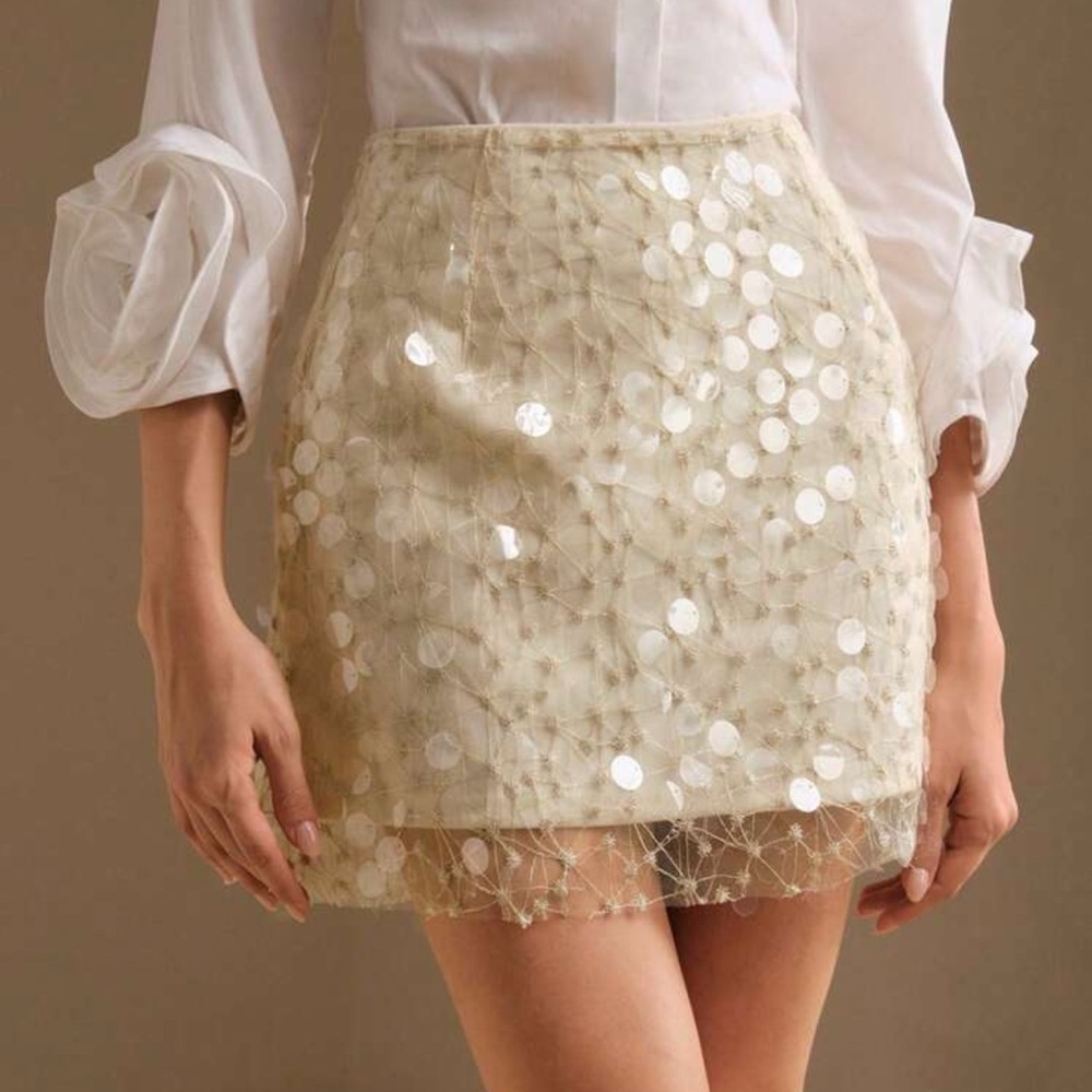 Elegant Cream Sequin Skirt